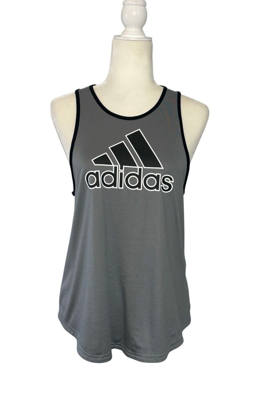 Adidas large logo gray with black trim muscle tank top - M